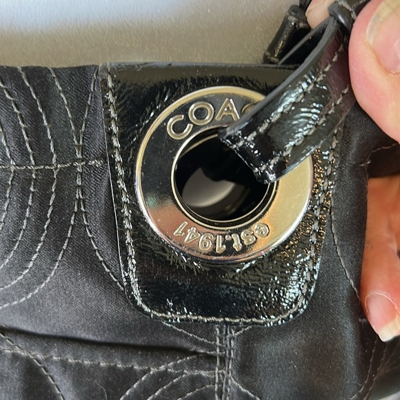 COACH LEATHERWEAR BLACK NYLON WITH SILVER ACCENTS TOTE HANDBAG - Picture 4 of 16